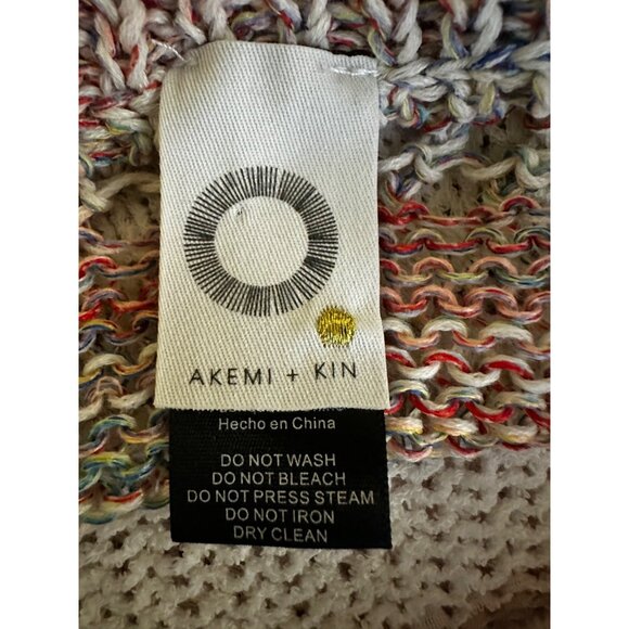 Akemi + Kin Anthropologie Open Knit Striped Sweater Poncho One Size | Neutral - Picture 6 of 8